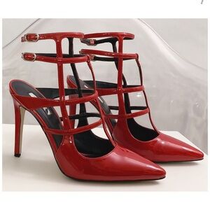 GUESS Red Patent Leather Double Strap Open Back Pumps/Heels-Sz.7M